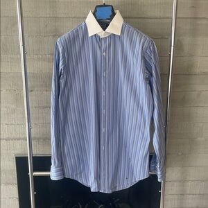 Polo by Ralph Lauren Blue Multi-Stripe Dress Shirt with White Contrast Collar